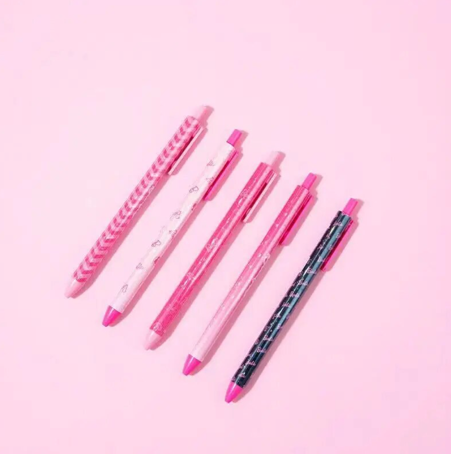 MINISO Barbie Series Black Gel Pen Set 5pcs 0.5mm Kawaii Animation Peripheral Students Learning Office Supplies Birthday Gift