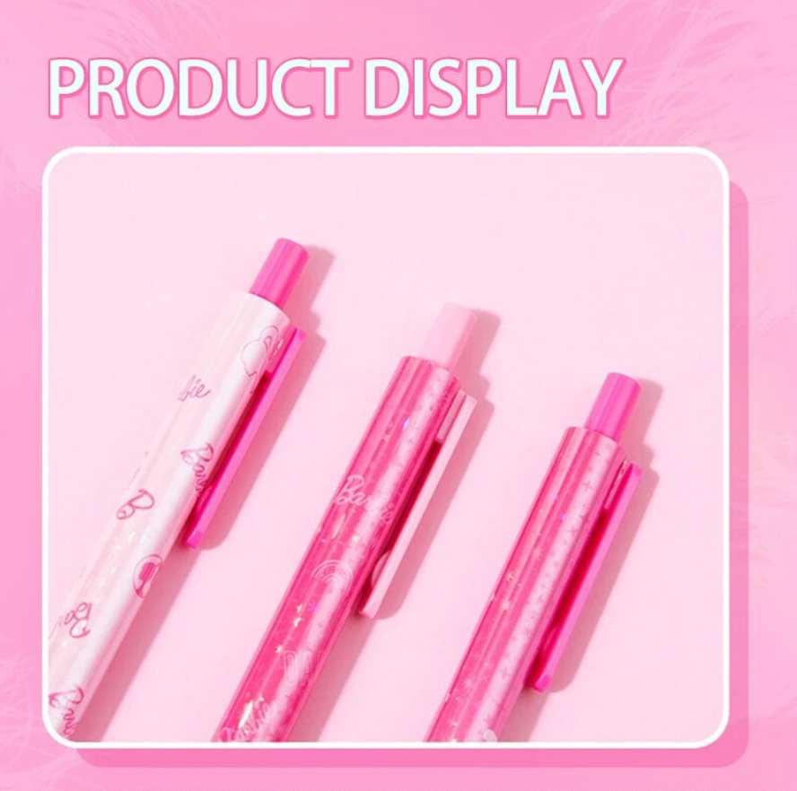 MINISO Barbie Series Black Gel Pen Set 5pcs 0.5mm Kawaii Animation Peripheral Students Learning Office Supplies Birthday Gift