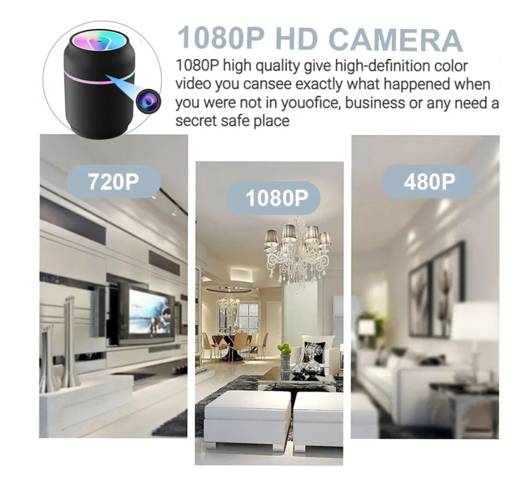 Mini telecamera umidificatrice, videocamera, rilevamento del movimento, baby monitor, circuito di sicurezza domestico, videoregistratore, telecamera 1080p