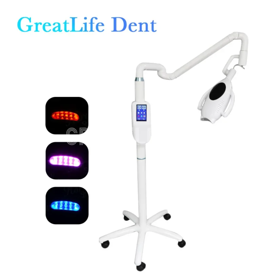 歯のホワイトニングマシン,10個のLED,60W,3色,モバイル,床,スタンド,ホイールを備えた歯科用タッチスクリーン