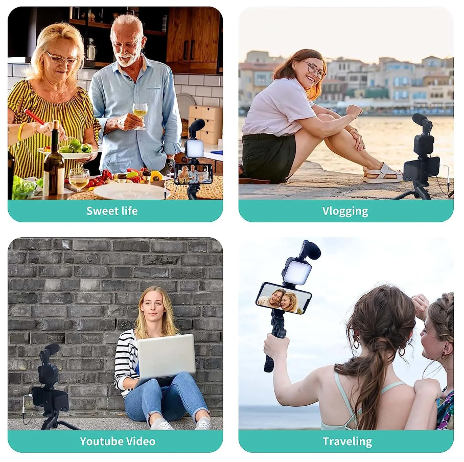 Smartphone Vlogging Kit for iPhone Android with Tripod Mini Microphone Starter Vlog kit for TikTok Live Stream Video YouTube