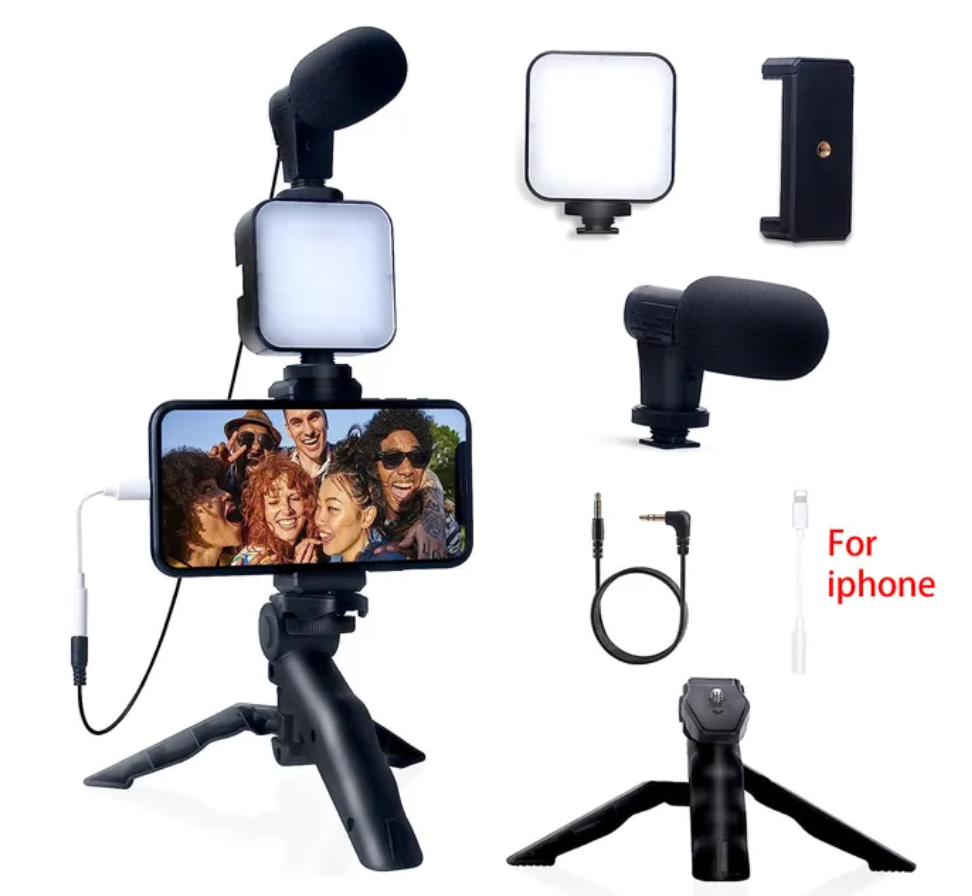 Smartphone Vlogging Kit for iPhone Android with Tripod Mini Microphone Starter Vlog kit for TikTok Live Stream Video YouTube