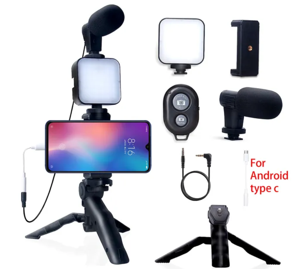 Smartphone Vlogging Kit for iPhone Android with Tripod Mini Microphone Starter Vlog kit for TikTok Live Stream Video YouTube