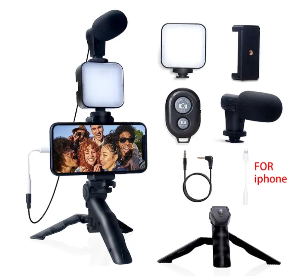 Smartphone Vlogging Kit for iPhone Android with Tripod Mini Microphone Starter Vlog kit for TikTok Live Stream Video YouTube