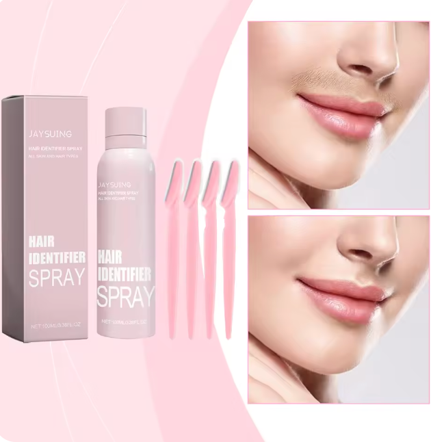 顔の脱毛スプレー,滑らかにする,顔のシェービング,痛みのないケア,4つのスクレーパー,1セット100ml Hair Identification Spray with Razors Hair Identifying Spray Face Shaving Spray for Face Shaving Hair Removal