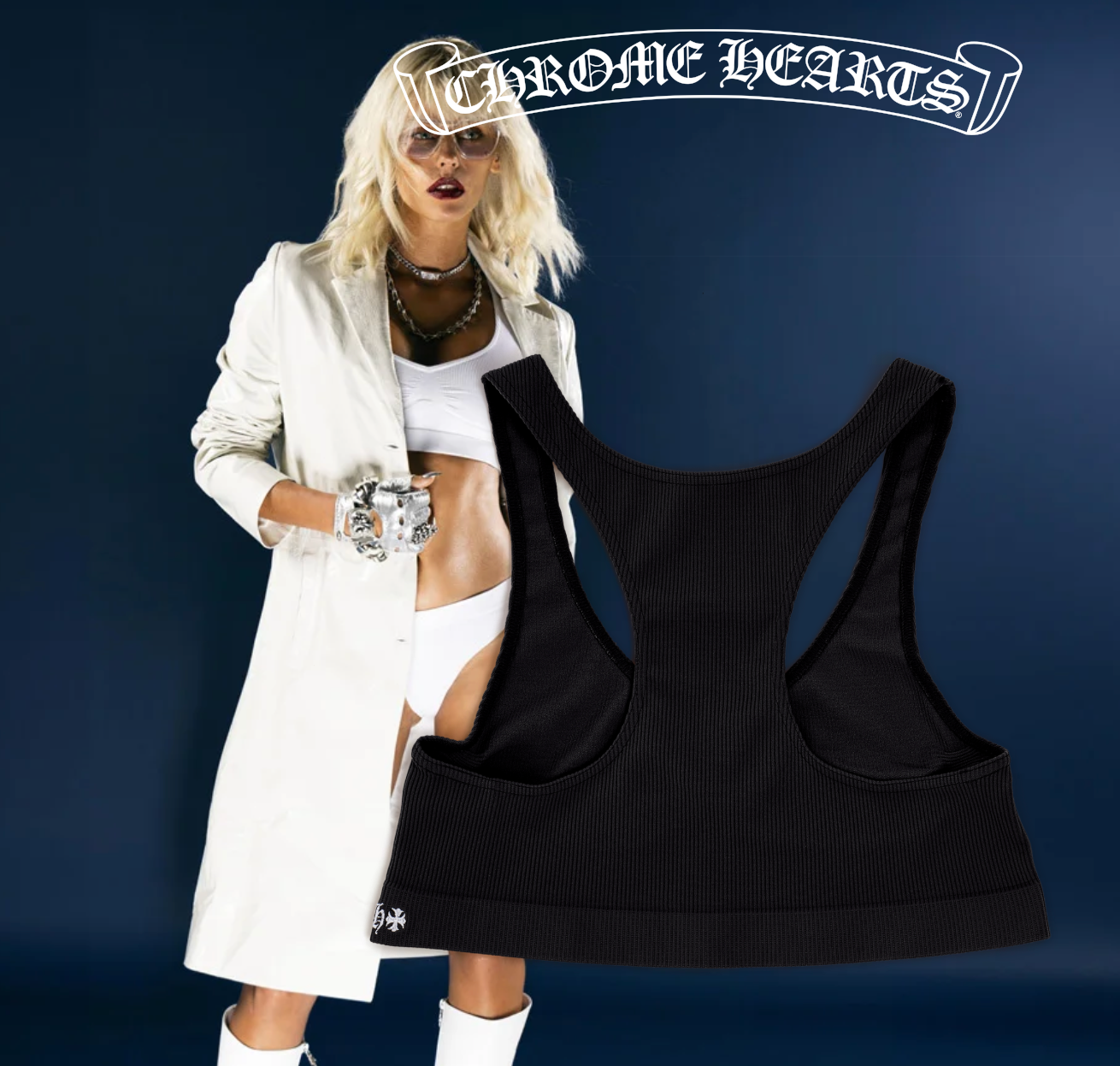 CHROME HEARTS BLACK RIB SPORTS BRA