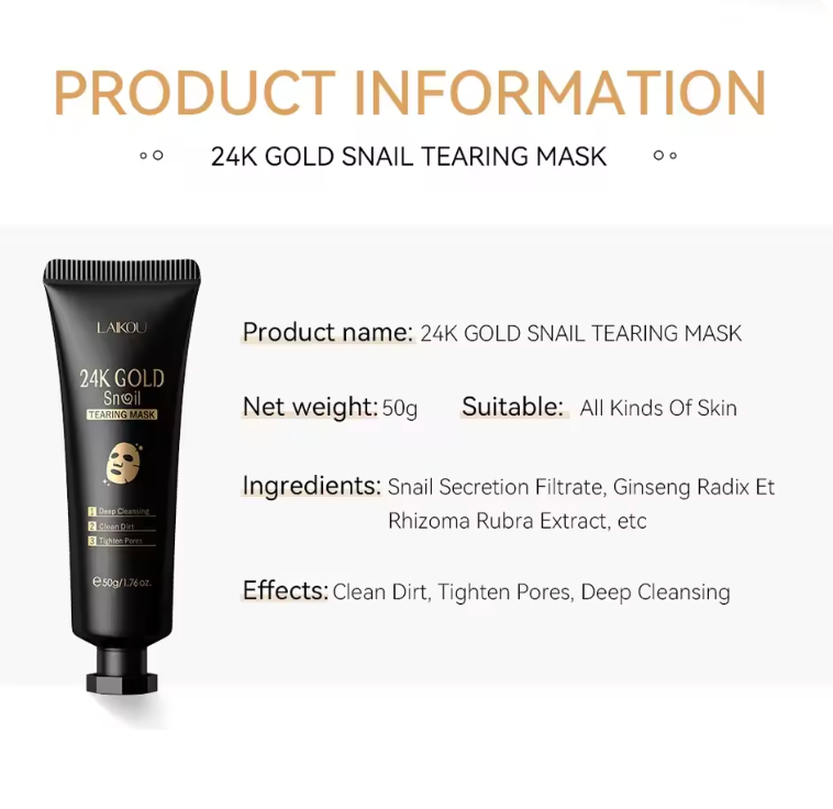 24K Gold SNAIL TEARING Mask Deep Cleansing Remove Blackhead Face Care 50g