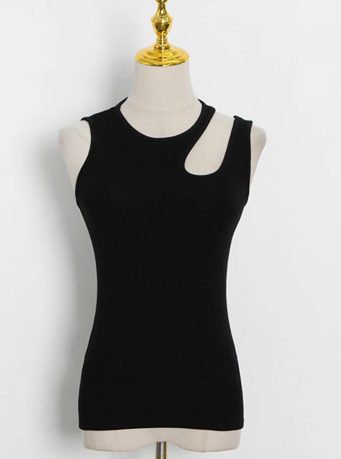 Women's white sleeveless t-shirt, Korean slim top with round neck, women's fashion 2023