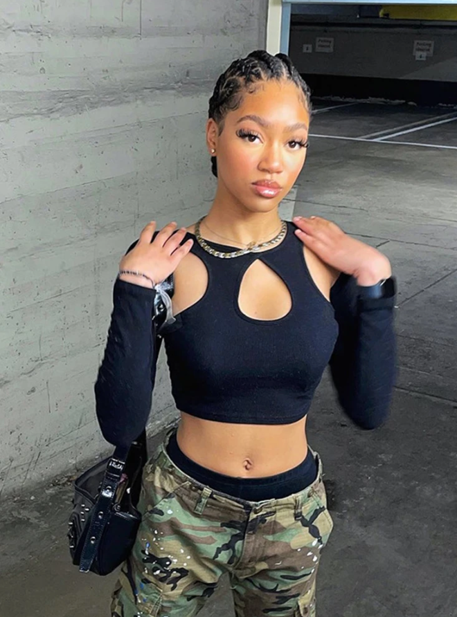 Women'sSexy Long Sleeve T-Shirt for Women, Cropped Corset, Tops, Grunge Style, Black T-Shirt