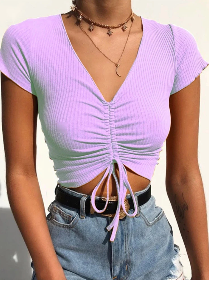 Women's Sexy V Neck Tank Tops For Women, Crop Top With Lace, Candy Color, Streetwear, Slim, Short Tops 2023