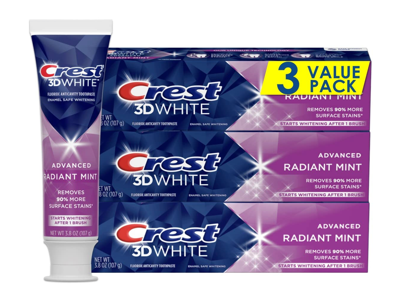 Crest 3D White Toothpaste Radiant Mint, 3.8 Oz (Pack of 3)