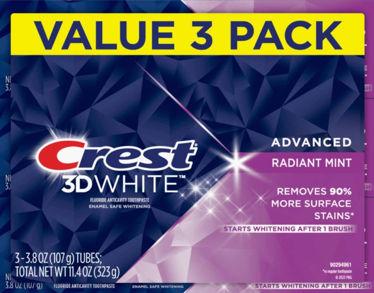 Crest 3D White Toothpaste Radiant Mint, 3.8 Oz (Pack of 3)