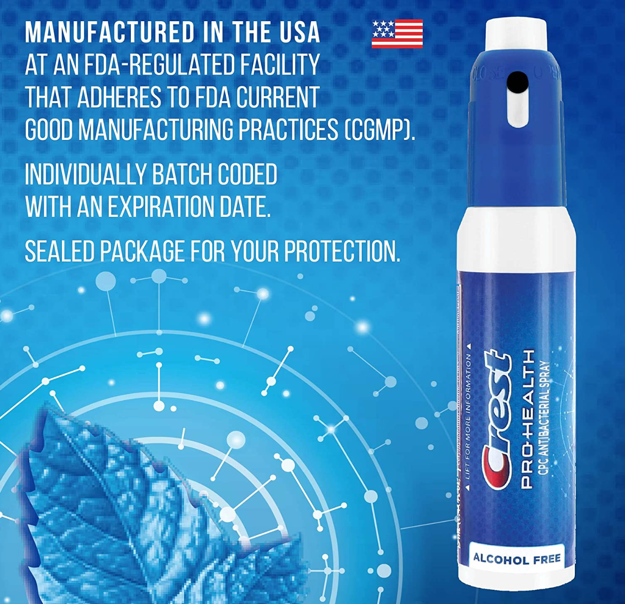 Crest Pro-Health | Portable Alcohol-Free CPC Antibacterial Mist with Clean Mint Flavor | Fights Odor-Causing Bacteria for Instant Fresh Breath - 1 Count (0.44oz) Breath Spray
