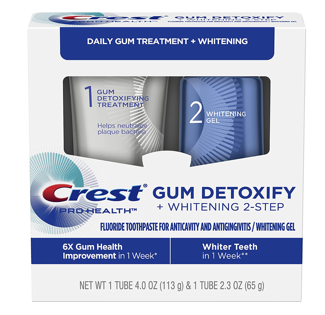 Crest Pro-Health Gum Detoxify + Whitening Two- Step Toothpaste, 4.0 and 2.3 oz