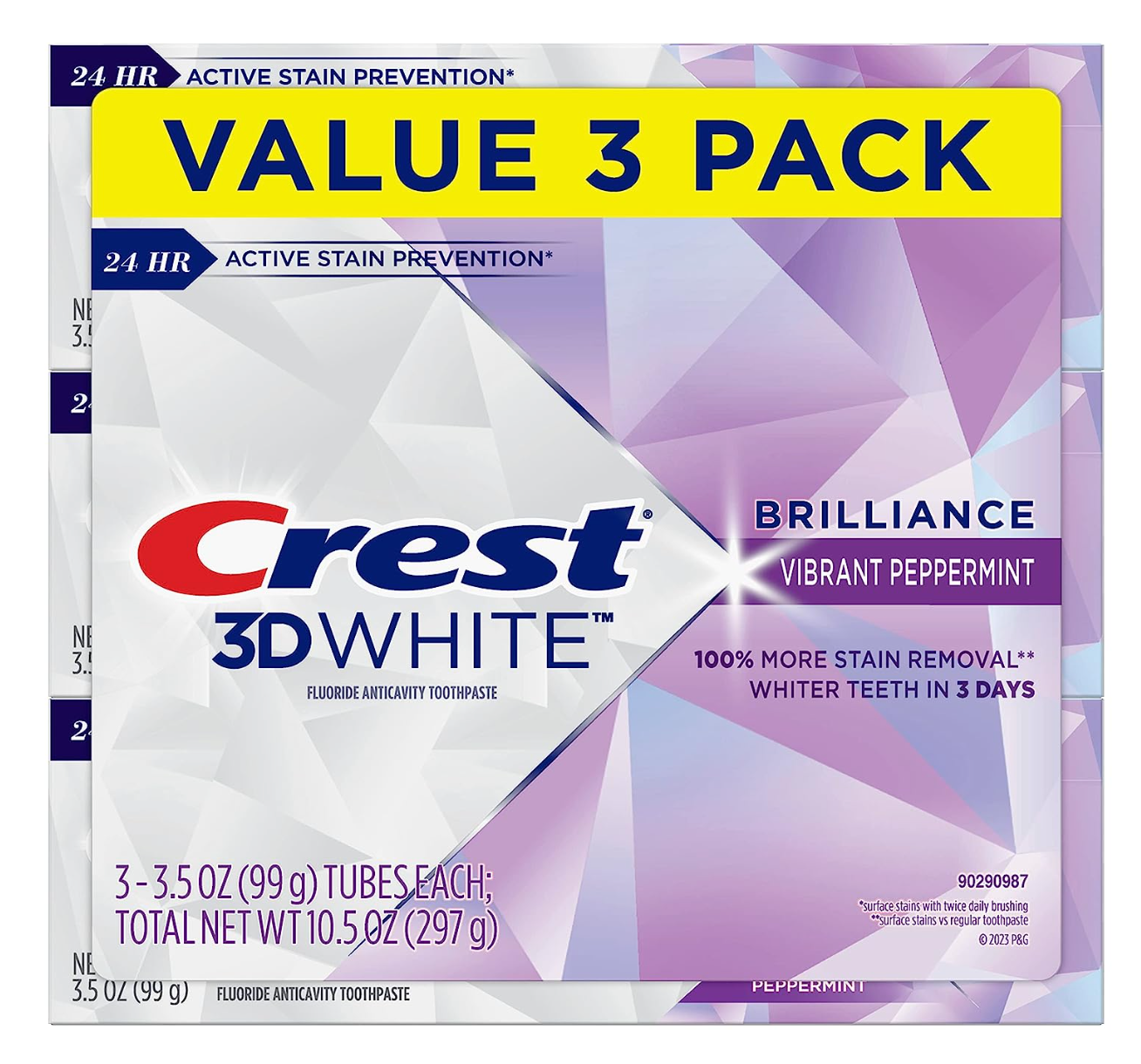 Crest 3D White Brilliance Teeth Whitening Toothpaste, Vibrant Peppermint, 3.5 oz, Pack of 3