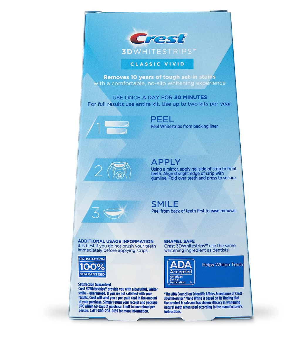 Crest 3D Whitestrips, Classic Vivid, Teeth Whitening Strip Kit, 20 Strips (10 Count Pack)