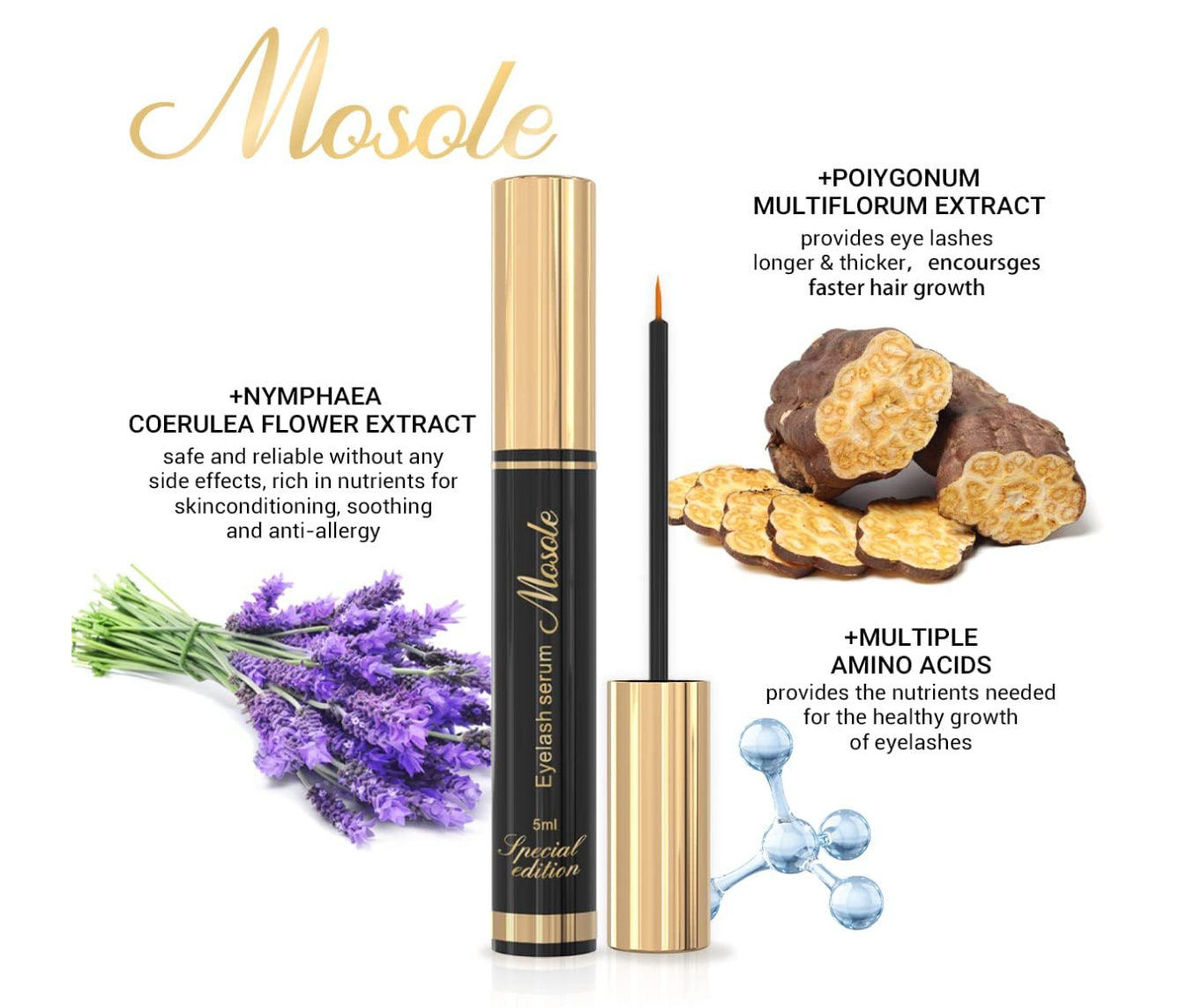 Siero per la crescita delle ciglia Premium - 5 ml Ciglia più folte e lunghe Siero per ciglia naturali o extension e sopracciglia, vegano e cruelty-free