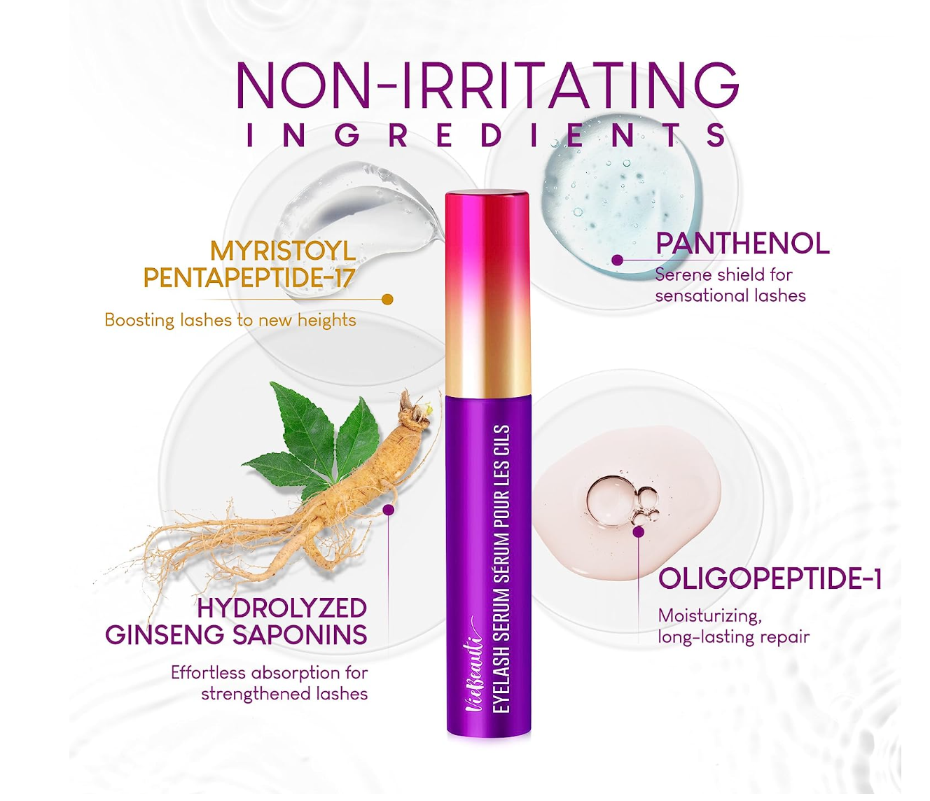 Siero per ciglia premium di VieBeauti, siero per ciglia più lunghe, più folte e più folte (3 ml), (la confezione può variare)