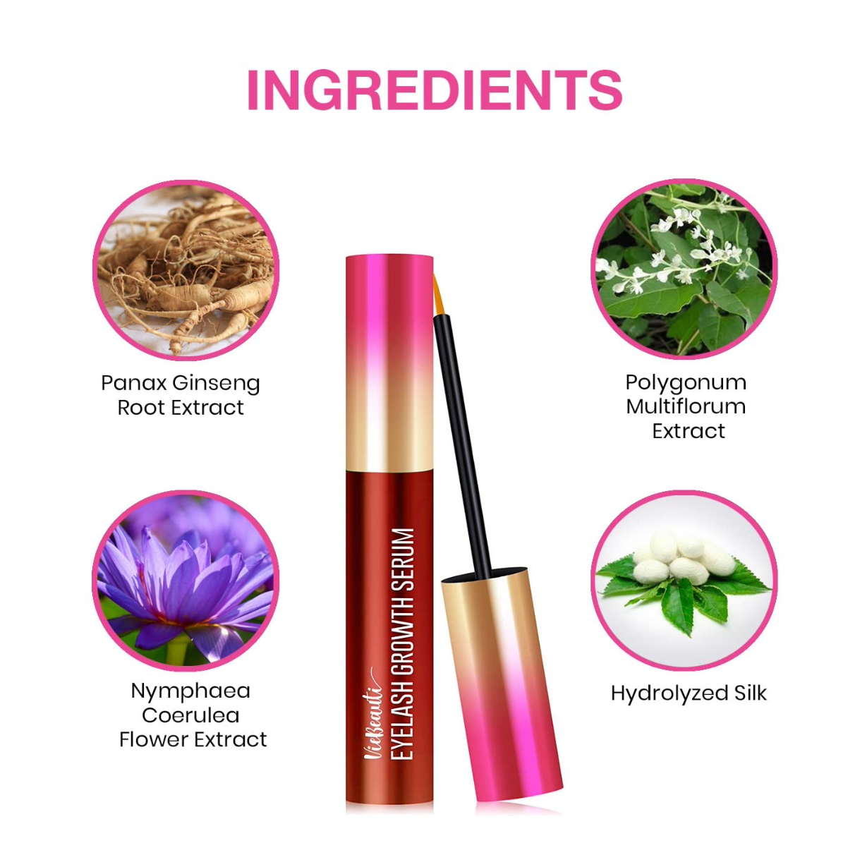 Siero per la crescita delle ciglia e potenziatore per sopracciglia di alta qualità di VieBeauti, siero per ciglia più lunghe, più folte e più folte (3 ml) rosso