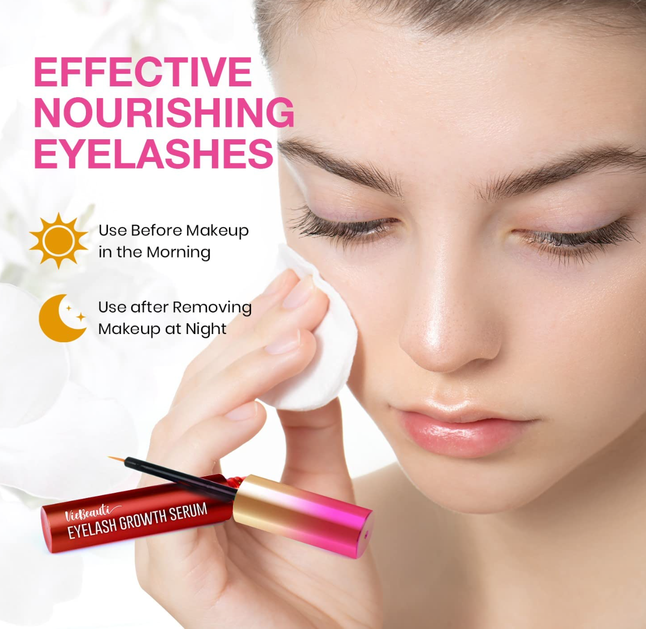 Siero per la crescita delle ciglia e potenziatore per sopracciglia di alta qualità di VieBeauti, siero per ciglia più lunghe, più folte e più folte (3 ml) rosso
