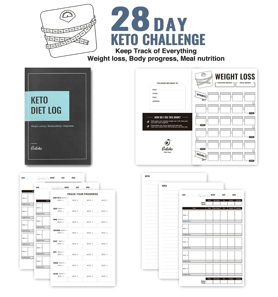 Keto Diet Cheat Sheet Magnets Kit, Magnetic Quick Reference Keto Food List Guide Charts 239 Foods and Swap for Beginners with Keto Tracker Log Macro Carbs Counter Journal Planner, Body Measuring Tape