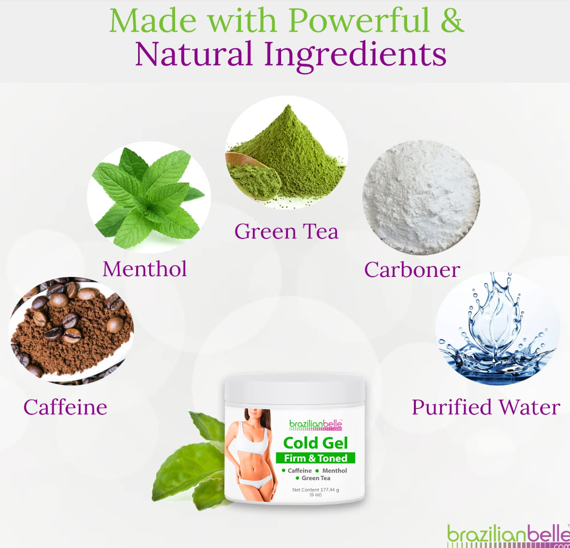 Brazilian Belle Cold Gel with Caffeine and Green Tea Extract - Improves Skin’s Texture, Hydrates, and Moisturizes - Cryo Gel (1 Jar)