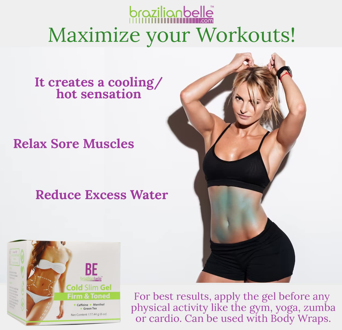 Brazilian Belle Cold Gel with Caffeine and Green Tea Extract - Improves Skin’s Texture, Hydrates, and Moisturizes - Cryo Gel (1 Jar)