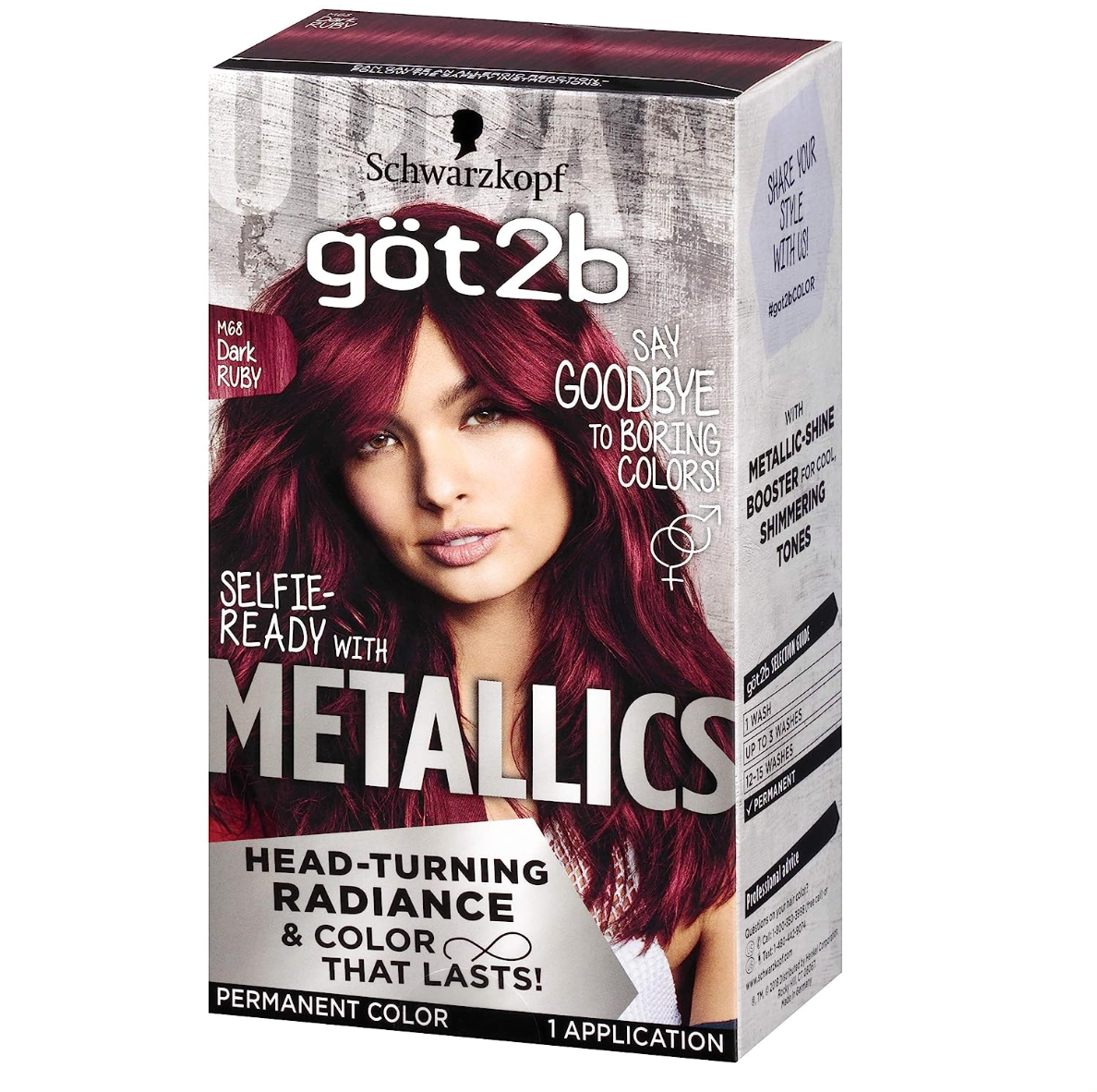 Schwarzkopf Got2b Metallics Permanent Hair Color, M68 Dark Ruby