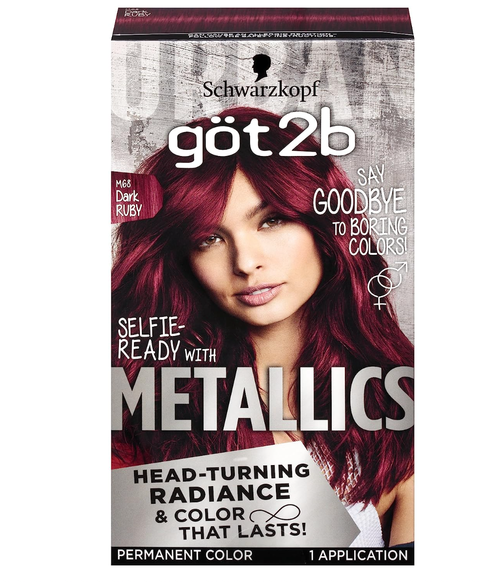 Schwarzkopf Got2b Metallics Permanent Hair Color, M68 Dark Ruby