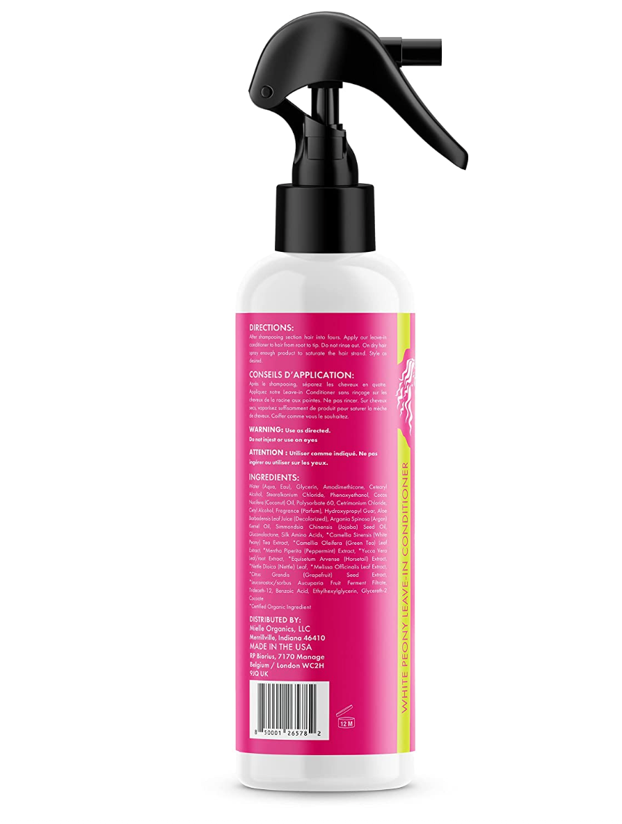 Mielle Organics White Peony Sulfate-Free Leave-In Conditioner, Color Safe, 8 Ounces