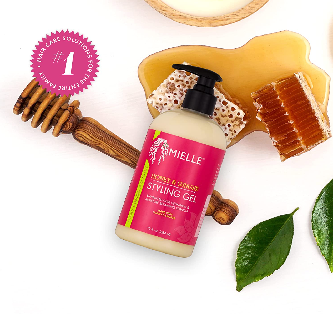 Mielle Organics Honey & Ginger Styling Gel for Enhanced Curl Definition and Moisture Retaining with Aloe for Dry, Curly, Thick, and Frizzy Hair, Non-Sticky, 13 Ounces