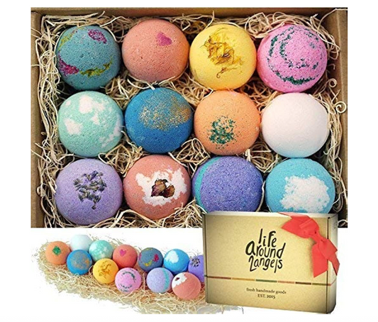 LifeAround2Angels Bath Bombs Gift Set 12 USA made Fizzies, Shea & Coco Butter Dry Skin Moisturize, Perfect for Bubble & Spa Bath. Handmade Birthday Mothers day Gifts idea For Her/Him, wife, girlfriend