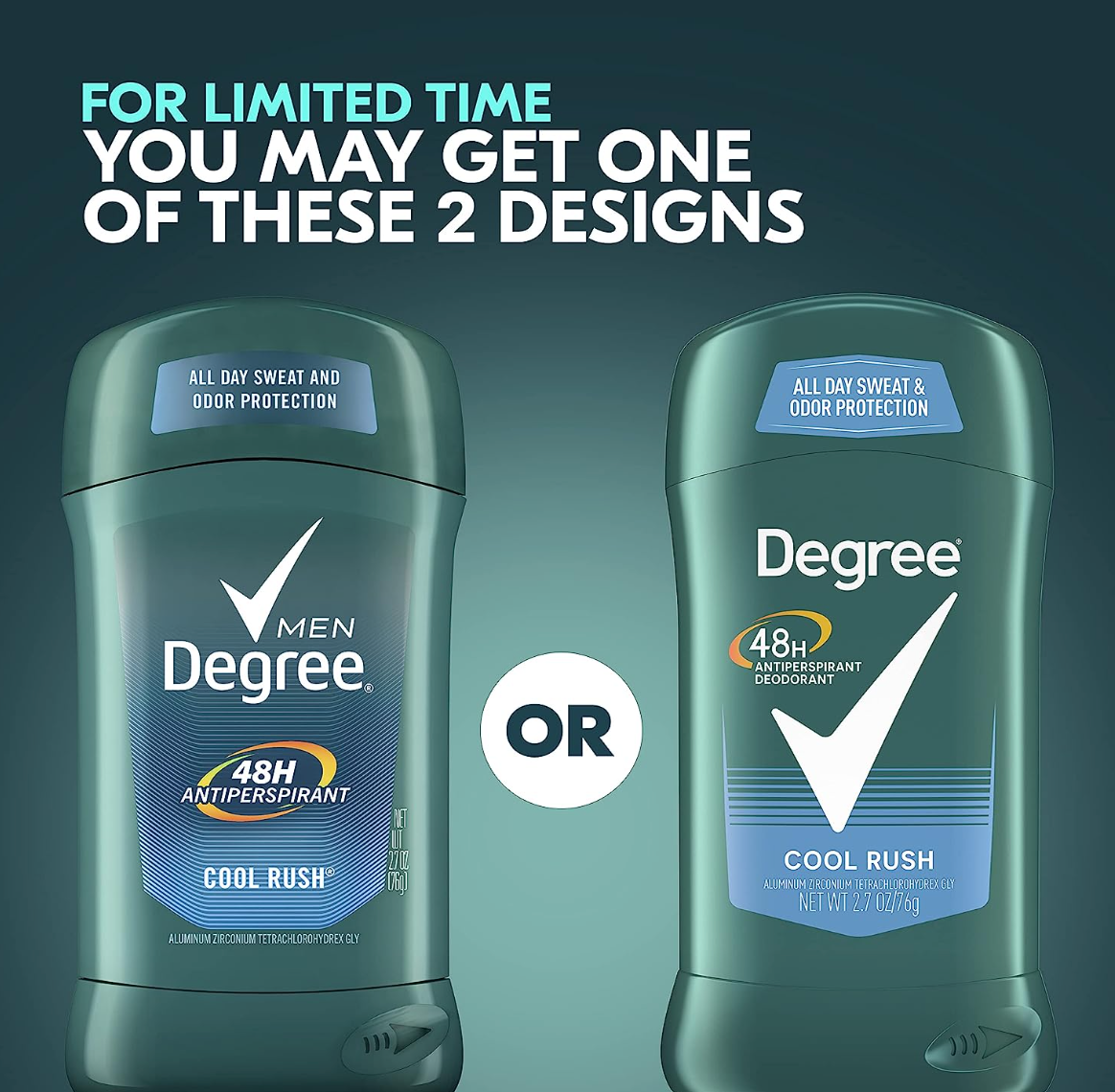 Degree Men Antiperspirant Deodorant 48-Hour Odor Protection Cool Rush Mens Deodorant Stick 2.7 oz, Pack of 6