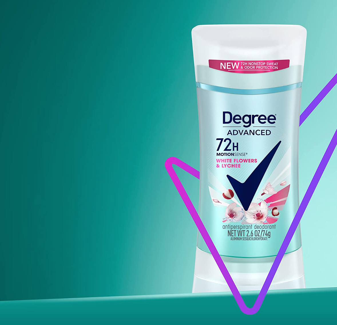 Degree Advanced Antiperspirant Deodorant 72-Hour Sweat & Odor Protection White Flowers & Lychee Antiperspirant for Women with MotionSense Technology 2.6 oz