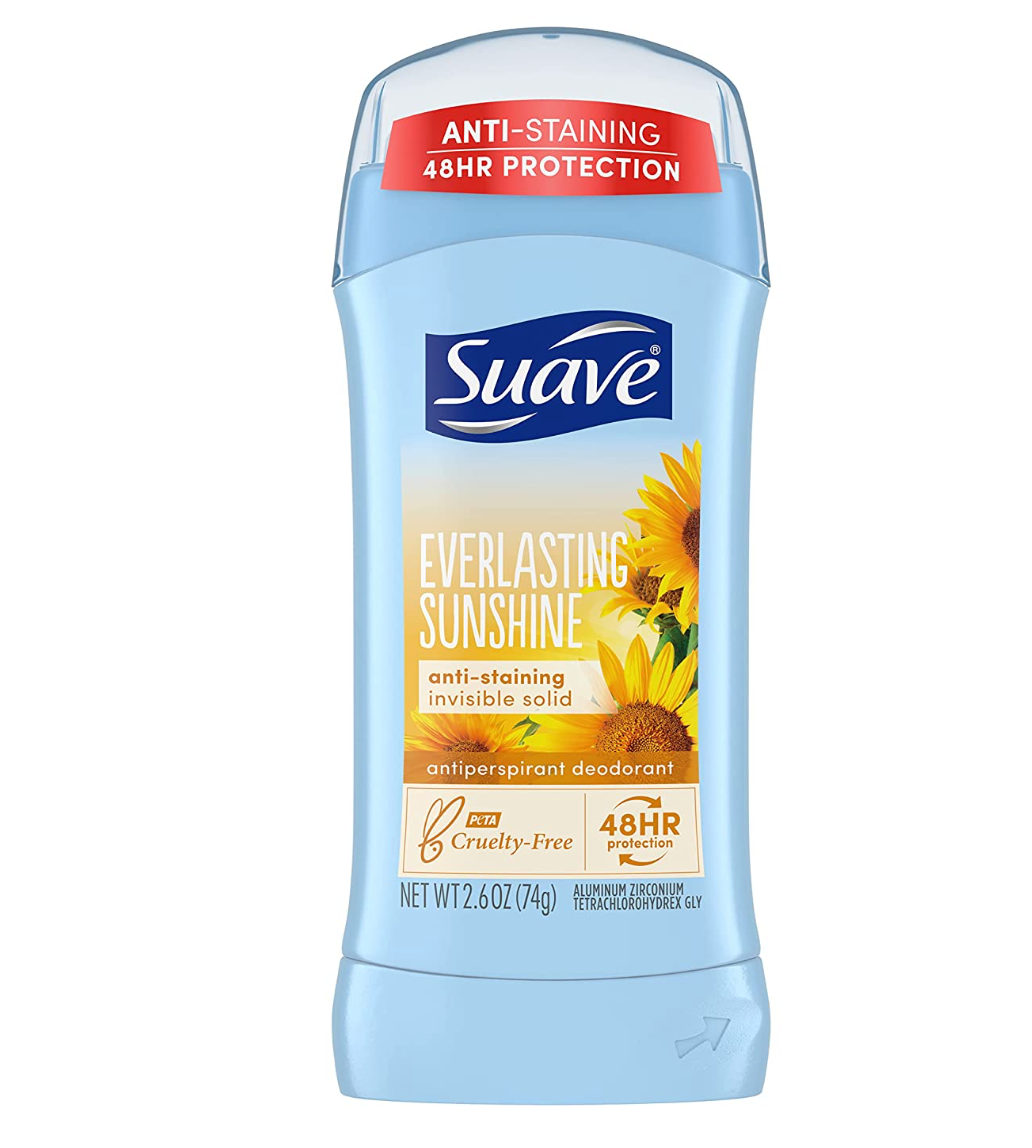 Deodorante Suave, antitraspirante e stick, protezione da odori e umidità per 48 ore, deodorante Everlasting Sunshine per donna, 2,6 oz
