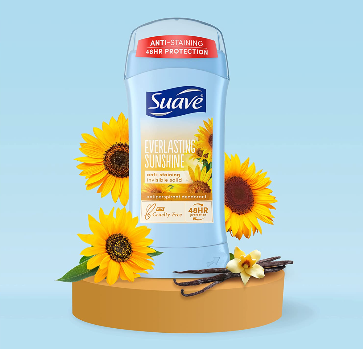 Deodorante Suave, antitraspirante e stick, protezione da odori e umidità per 48 ore, deodorante Everlasting Sunshine per donna, 2,6 oz