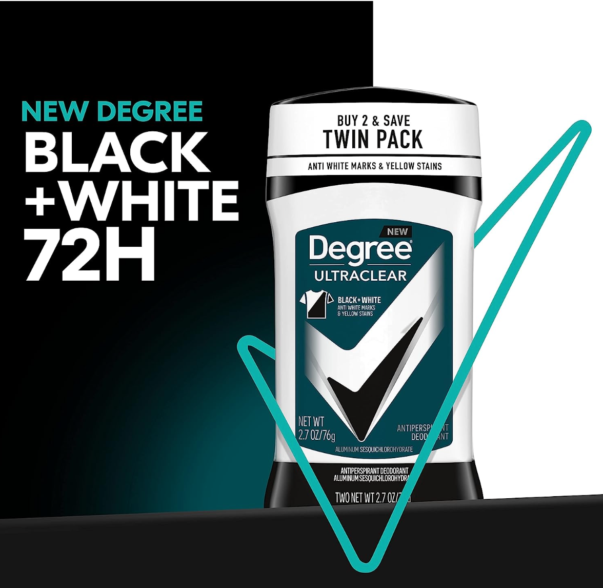 Degree Men UltraClear Antiperspirant Deodorant Black+White 2 Count 72-Hour Sweat & Odor Protection Antiperspirant For Men With MotionSense Technology 2.7 oz