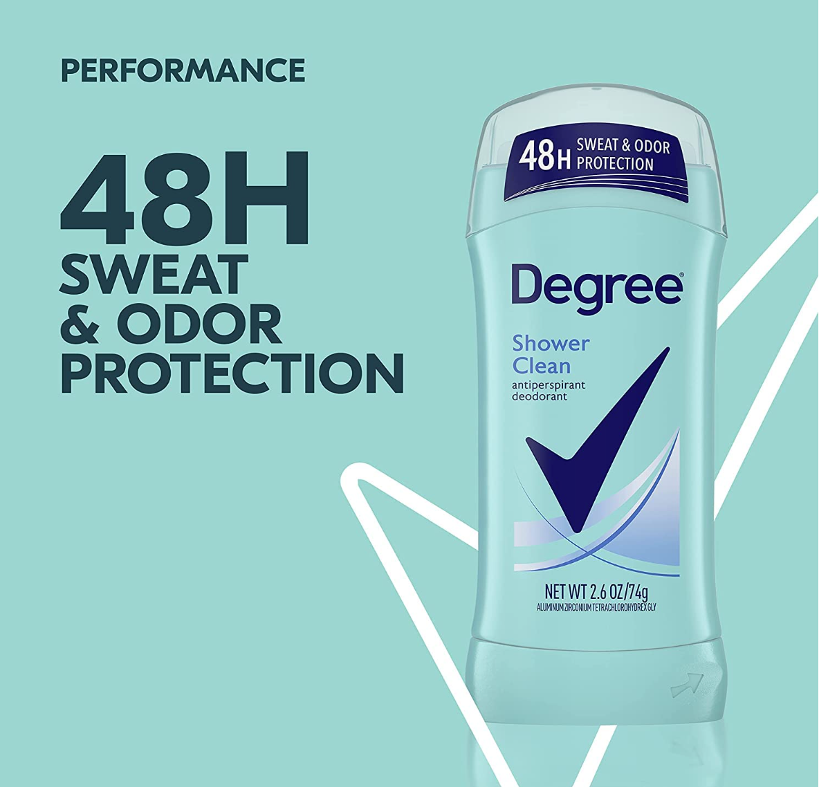Degree Advanced Antiperspirant Deodorant Shower Clean, 48-Hour Sweat & Odor Protection Antiperspirant for Women with MotionSense Technology 2.6 oz(Pack of 6)