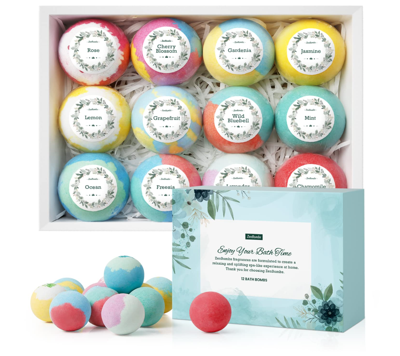 ZenBombs Bath Bombs for Women, 12pcs Handmade Natural Bath Bomb Gift Set, Fizzies Relaxing Spa Bath with Shea Butter & Essential Oils, Amazing Gift for Her, Wife, Girlfriend, Mother