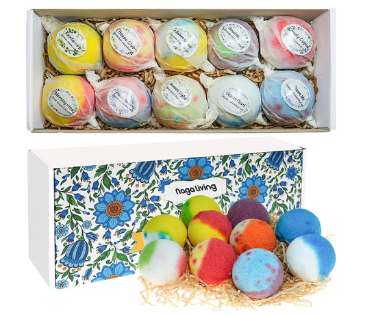 Nagaliving Bath Bombs Gift Set, 10 Organic Bubble Bath Bombs, Bath Gift for Valentine’s Day, Christmas