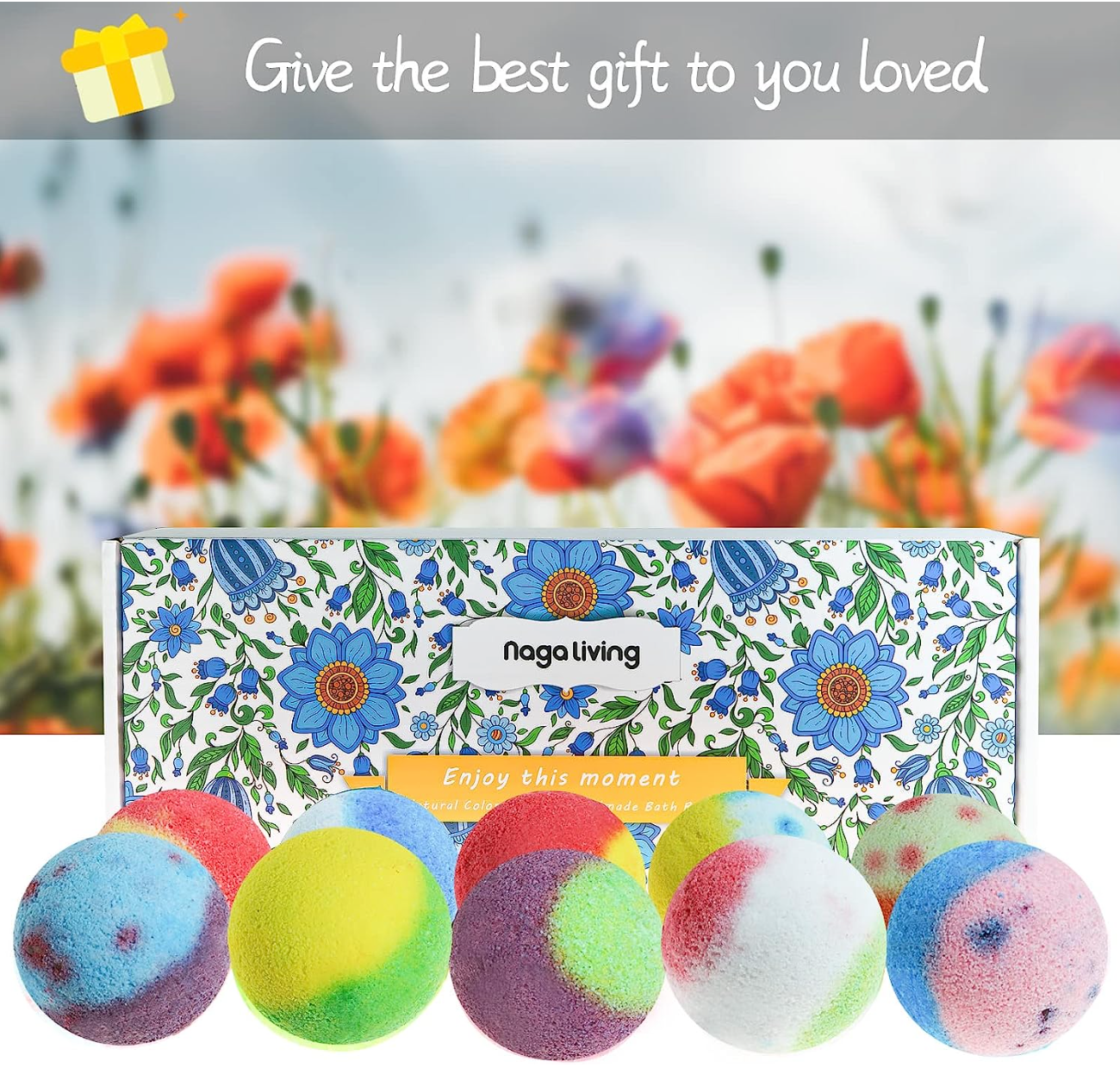 Nagaliving Bath Bombs Gift Set, 10 Organic Bubble Bath Bombs, Bath Gift for Valentine’s Day, Christmas