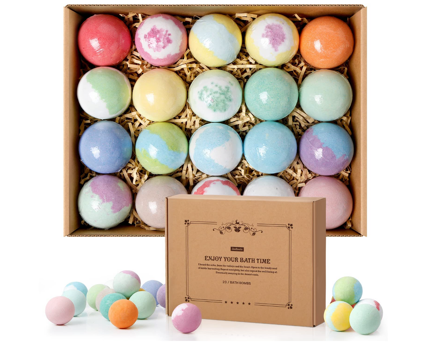 ZenBombs Bath Bombs Gift Set, 20 pcs Natural Shea Butter & Essential Oil Bath Bomb for Skin Moisturizing, Handmade Bubble Bath & Fizzy Spa, Ideal Gift for Women