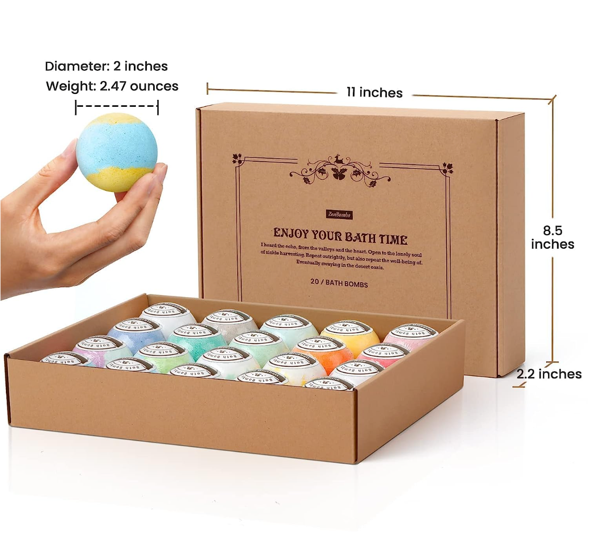 ZenBombs Bath Bombs Gift Set, 20 pcs Natural Shea Butter & Essential Oil Bath Bomb for Skin Moisturizing, Handmade Bubble Bath & Fizzy Spa, Ideal Gift for Women