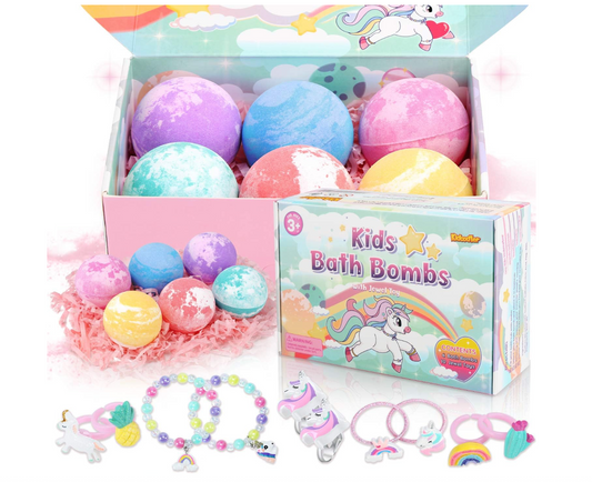 2023 Unicorn Bath Bombs for Kids with Surprise Inside, XXL 5.0 OZ, 6 Pack Handmade Organic Bath Bombs with Jewelry Inside, Girls Gift for Valentine, Birthday, Christmas