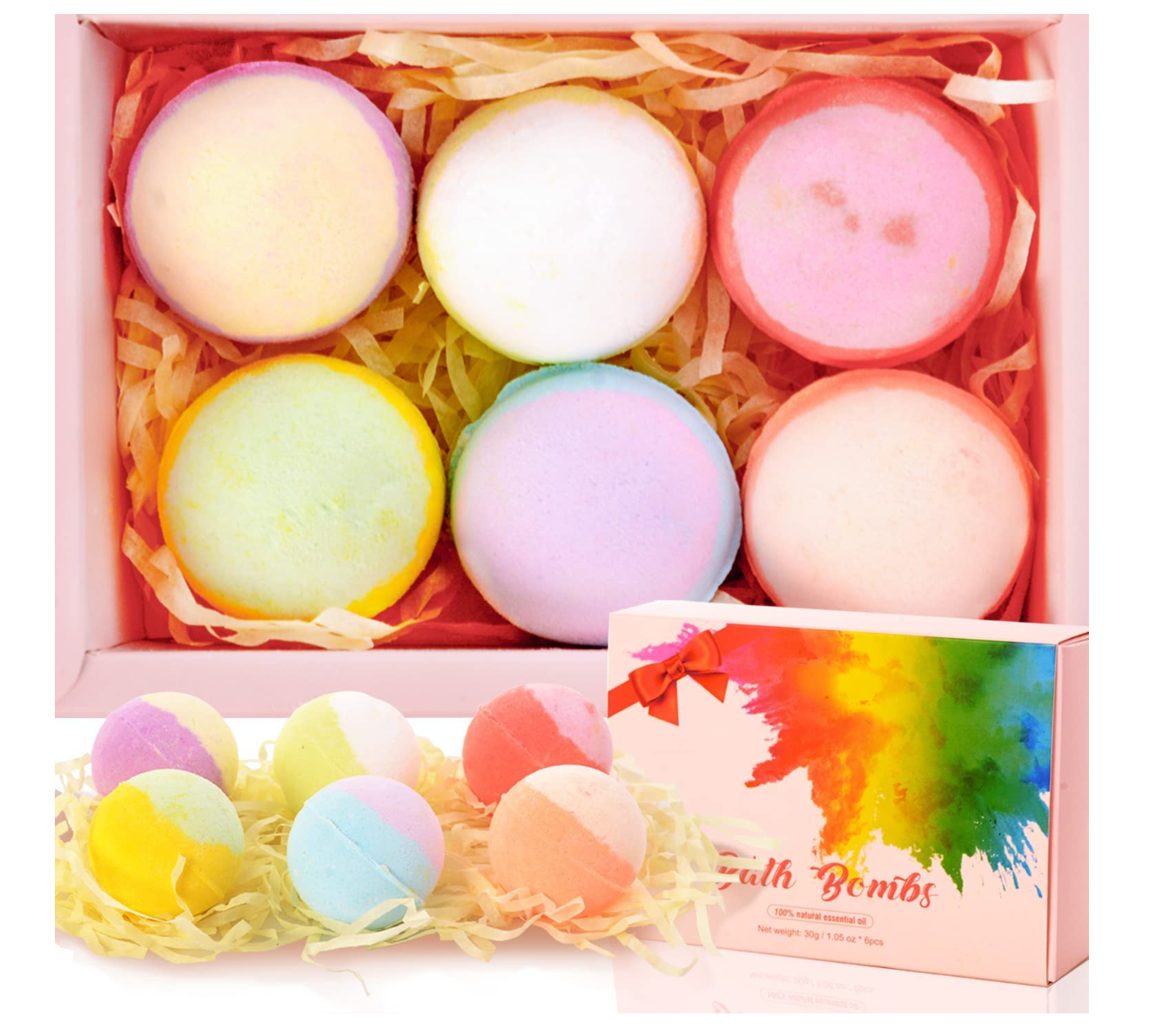 Bath Bombs Gift Set for Women 6 Pack, Contains Natural Essential Oil, Moisturizes Soothes The Skin, SPA Bubble Bathbombs for Kids, Mothers Day Gifts, for Birthday Valentines Christmas
