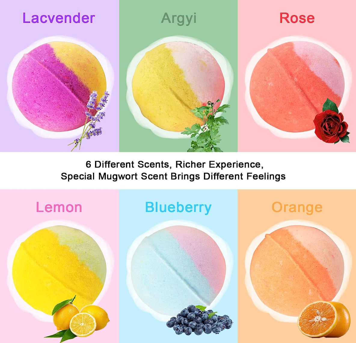 Bath Bombs Gift Set for Women 6 Pack, Contains Natural Essential Oil, Moisturizes Soothes The Skin, SPA Bubble Bathbombs for Kids, Mothers Day Gifts, for Birthday Valentines Christmas