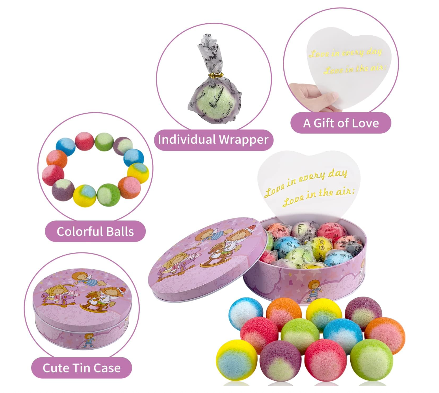 Bath Bombs, 12PCS Bath Bombs for Women Gifts, 100% Essential Oil Natural Organic Fizzy Bath Spa Relaxation Gift for Kids, Ideal Luxury Home Spa Presents for Birthday, Mother's Day, Christmas, Teachers