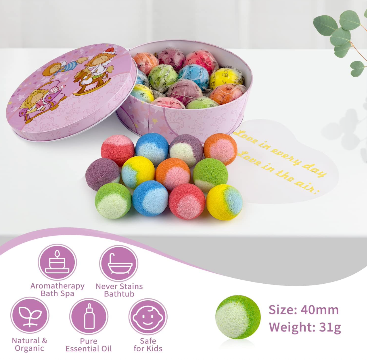 Bath Bombs, 12PCS Bath Bombs for Women Gifts, 100% Essential Oil Natural Organic Fizzy Bath Spa Relaxation Gift for Kids, Ideal Luxury Home Spa Presents for Birthday, Mother's Day, Christmas, Teachers