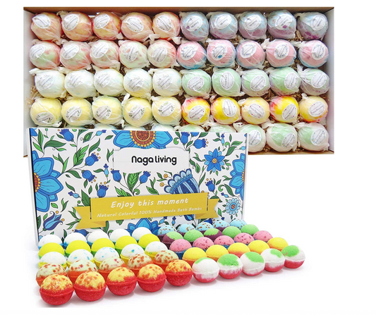 Nagaliving Bath Bombs Gift Set, 50 Handmade Bulk Bath Bombs for Kids, Women, Men, Wonderful Fizz Effect Bath Gift for Valentine's Day, Christmas & Any Anniversaries