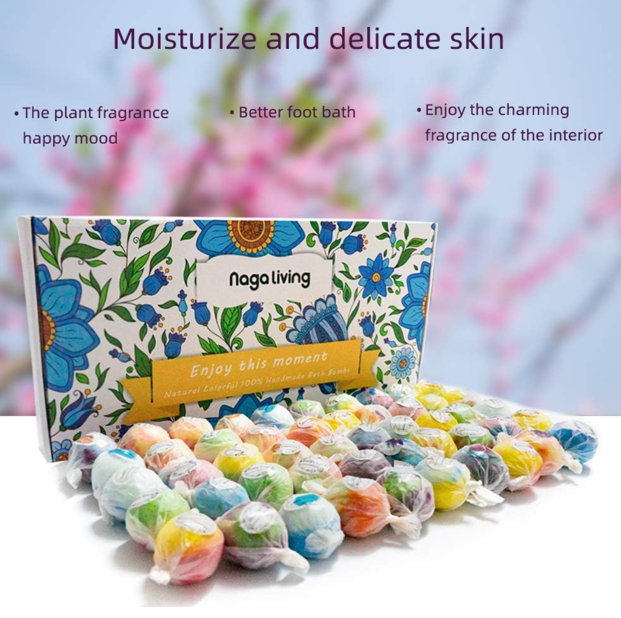 Nagaliving Bath Bombs Gift Set, 50 Handmade Bulk Bath Bombs for Kids, Women, Men, Wonderful Fizz Effect Bath Gift for Valentine's Day, Christmas & Any Anniversaries